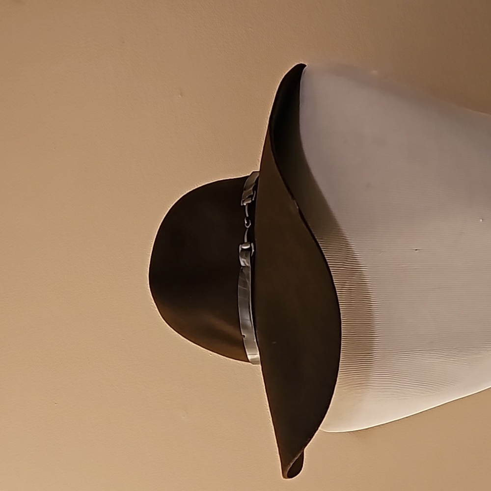 Brown Brim Hat with D Snaffle Faux Snake Skin